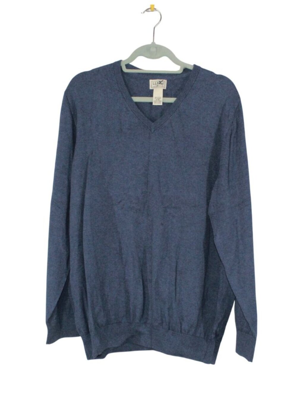 LL Bean Men's Blue Cotton Cashmere Long Sleeve V Neck Pullover Sweater Size XL